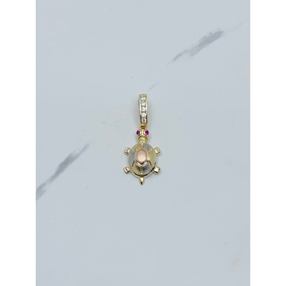 10k Solid Gold Pendant Turtle Multitone - Tortuga - image 1